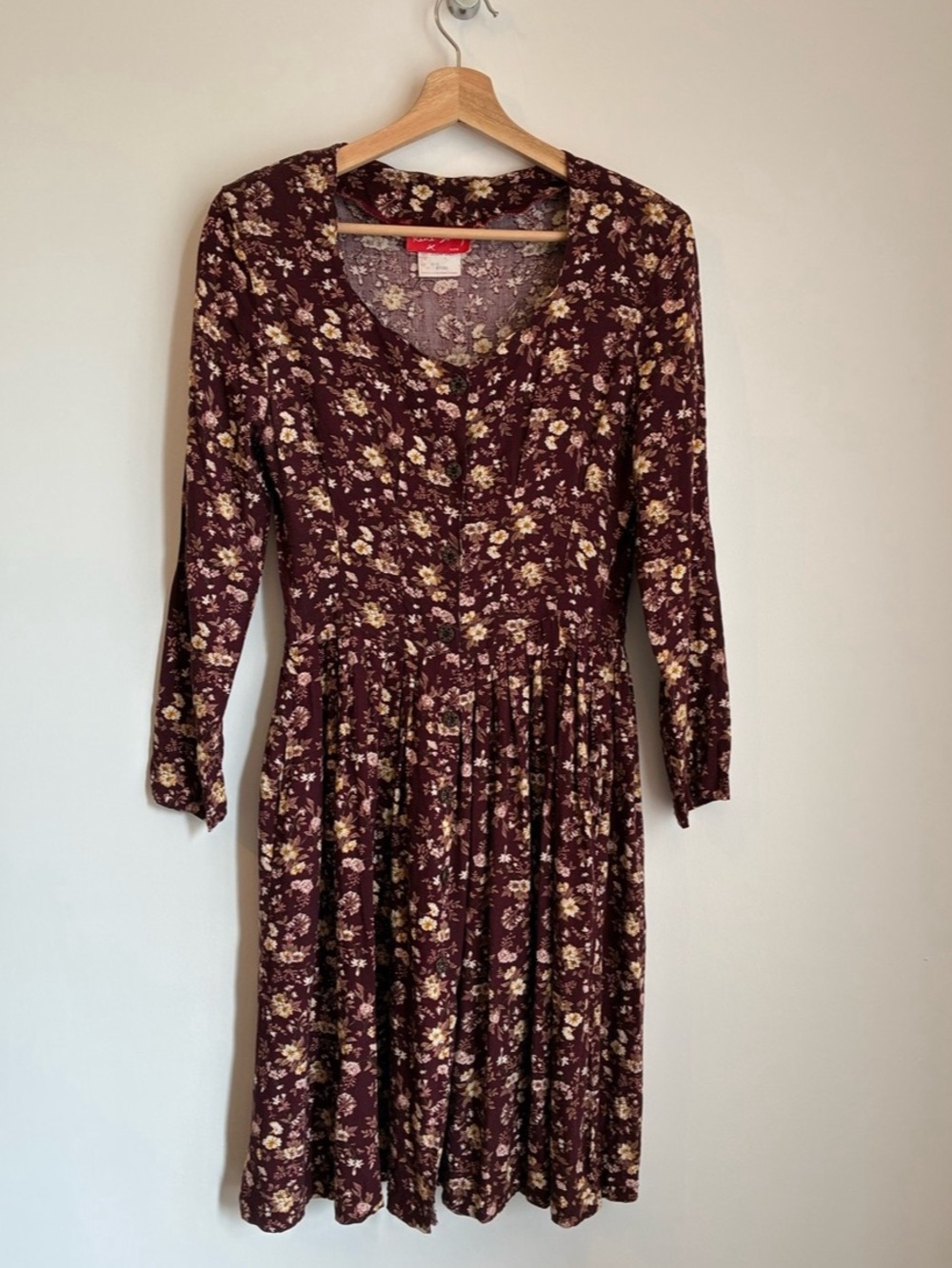 Rene Derhy Vintage 90s Floral Scalloped Fit Flare Dress Pockets P S